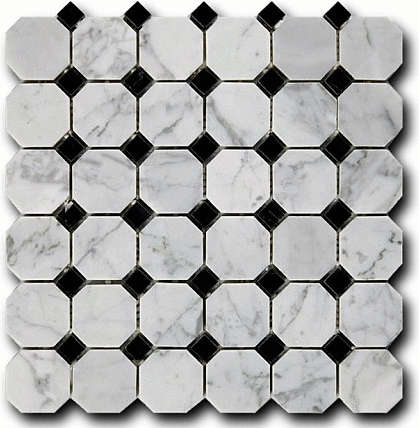 Art&Natura Mosaico Octagon Pattern Bianco Carrara + Nero Marquina
